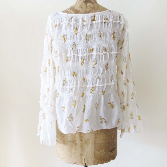 Rebecca Taylor Ines Smocked Top XS Voile Cotton Floral Boho Cottage - Picture 5 of 6